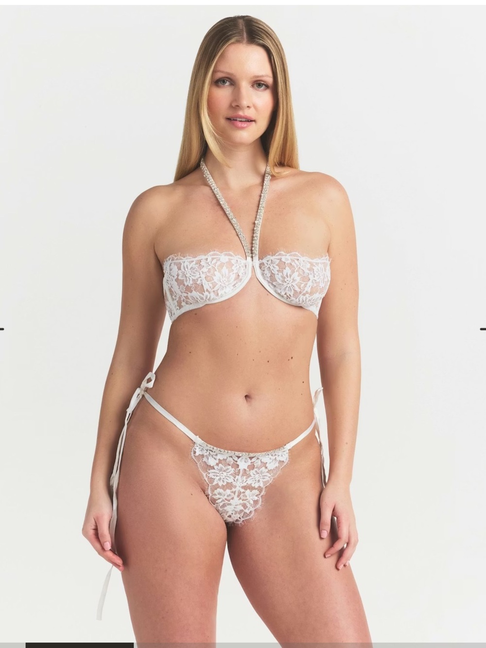 Skims White Unlined Halter Lace Bra